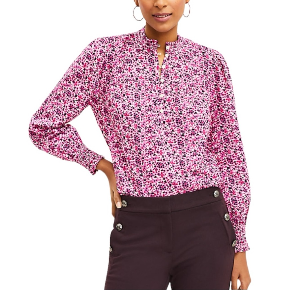 Loft Womens Size Medium Smocked Button Blouse